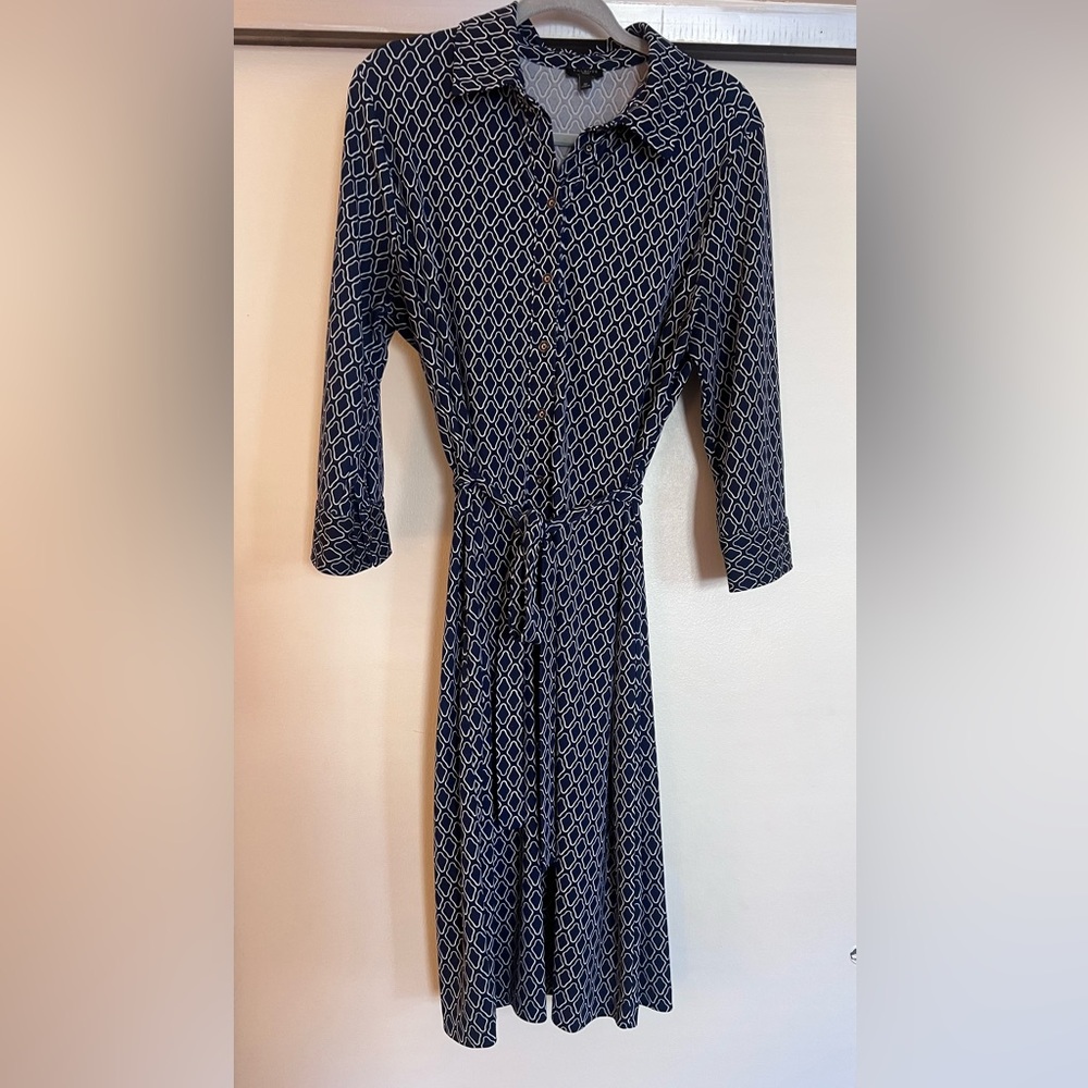 Talbots Navy and White Long Sleeve Dress